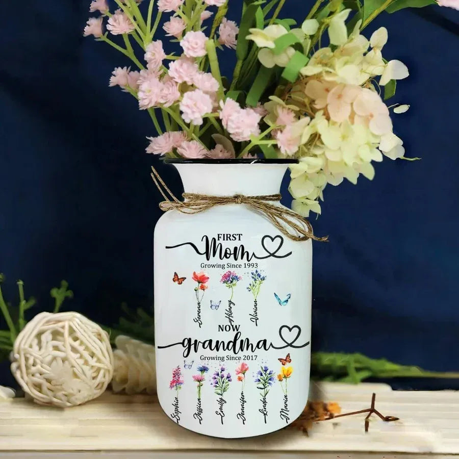First Mom Now Grandma Personalized Flower Pot