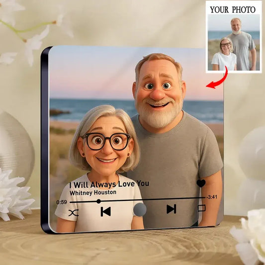 Pixar-Style Couple Acrylic Music Magnet with Custom Photo and Song