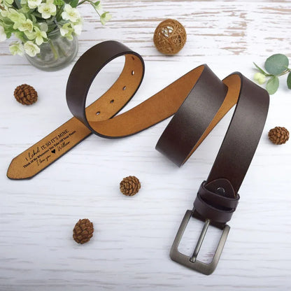 Personalized Leather Belt with 'Congrats on Being My Husband' Message